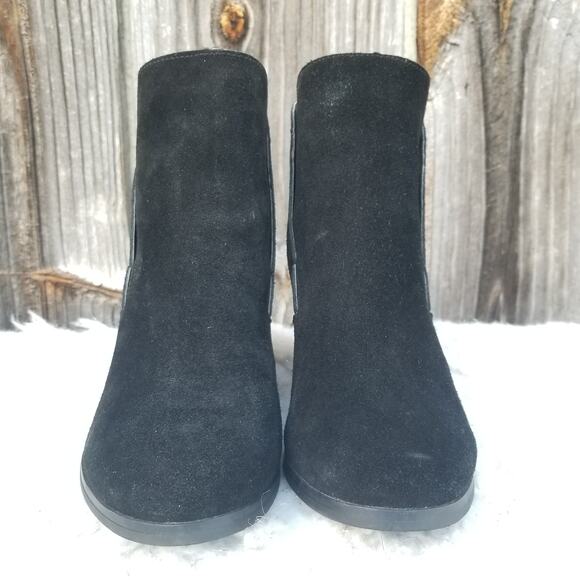 Black Wedge Bootie Size 8.5 Sole Society Brigitte Suede Leather Ankle Boots - Picture 2 of 13